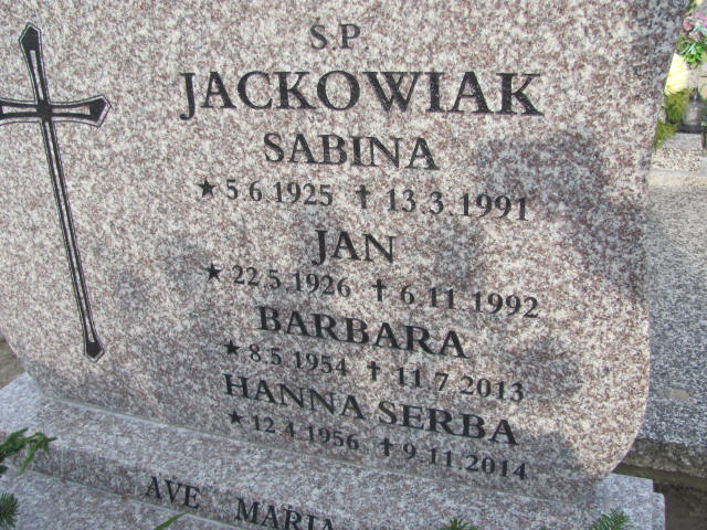 Hanna Serba Jackowiak 1956 Krotoszyn - Grobonet - Wyszukiwarka osób pochowanych